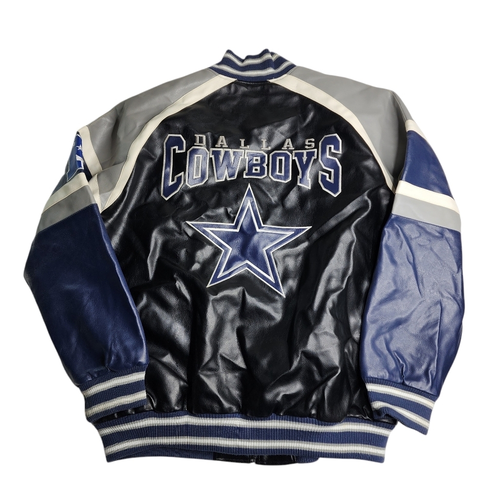 G-III NFL Dallas Cowboys Faux Leather Bomber Jacket Big‎ Logo Men's Size XL